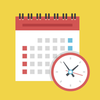 Calendrier et horloge sur fond jaune