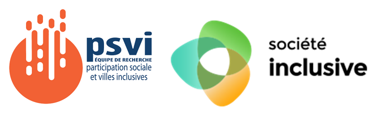 Logos de Participation sociale et villes inclusives (PSVI) et Société inclusive