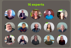image intitulée 16 experts avec sous le titre 15 bulles présentant les portraits des experts