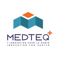 logo avec les lettres MEDTEQ+ en majuscules en juste en dessous l'innovation pour la santé, innovation for health