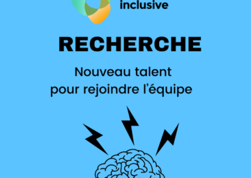Visuel d'annonce Société Inclusive recherche nouveau talent - sur fond bleu le texte avec l'image d'un cerveau
